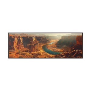 River Canyon Two - A gentle river flows down at the bottom of a deep desert canyon, Framed Canvas Wall Art. 20&quot; x60&quot;