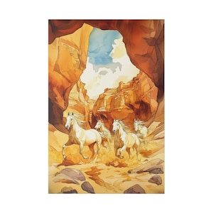 Canvas Art, Wild Palamino Horses Running in Desert Canyon, Western Home Decor, Horse Lover Gift, Horse Artwork, Southwest Wall Art