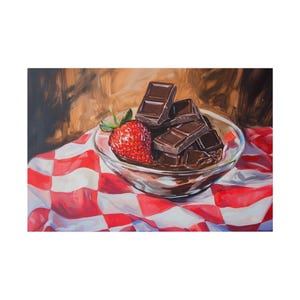 Melkchocolade en bessen, chocolade smelt zachtjes om aardbeien te coaten gastronomische passie liefde snoep delicatesse decadentie Canvas muurkunst