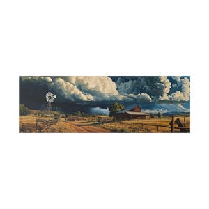 Canvas Wall Art, Rustic Horse Ranch in New Mexico, Thunderstorm Clouds, beautiful western landscape , Western Home Decor, Southwest Wall