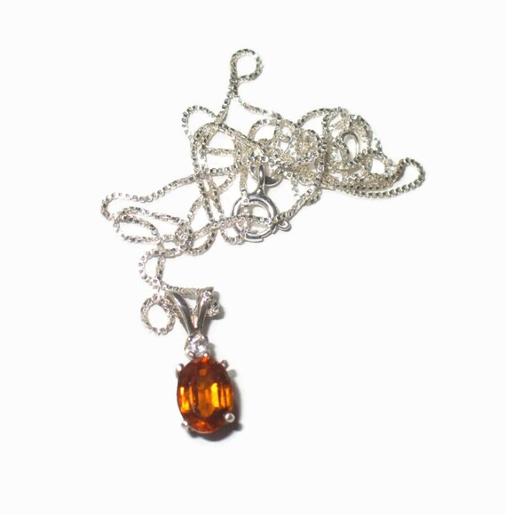 Hessonite Garnet in Sterling Silver Pendant Necklace : Natural Red-Orange Mined Gemstone