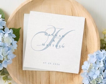 Coastal Wedding Napkins, Monogram Cocktail Napkins, Custom Wedding Napkins, Personalized Cocktail Napkins, Coastal Tablescape