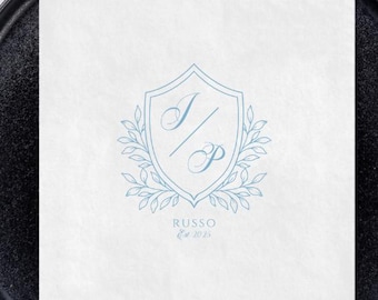 Personalized Wedding Napkins, Custom Crest Monogram, Elegant Script