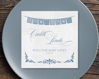 Cielito Lindo Papel Picado Baby Shower Decor, Custom Cielito Lindo Baby Shower Napkins, Baptism, Talavera Decor for Baby