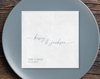 Custom Minimalist Wedding Cocktail Napkins – Personalized Paper Napkins For Reception, Anniversary, Or Party (Design 7)