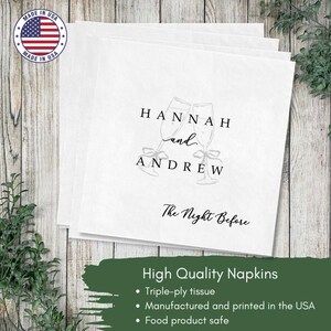 Triple-ply custom printed rehearsal dinner cocktail napkins, made and printed in the USA