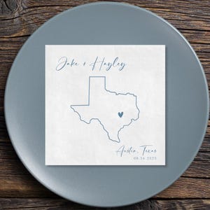 Personalized Wedding Napkins, Destination Custom Cocktail Napkins, Custom Wedding Napkins, Wedding Cocktail Napkins, Your City and State