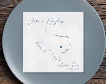 Personalized Wedding Cocktail Napkins, Destination State & City Design, Custom Bar Decor