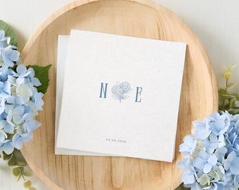 Personalized Coastal Wedding Napkins, Custom Hydrangea Monogram Cocktail Napkins, Beach Wedding Bar Decor