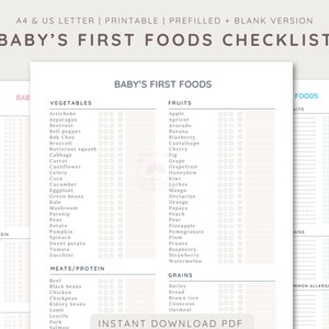 Checklist voor baby's eerste voeding, voedingslogboek voor baby's spenen, vast voedseltracker, babyvoedingstabel afdrukbaar, minimalistische babyvoedingplanner