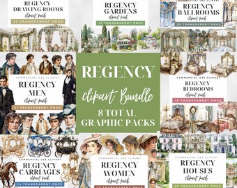 Regency Watercolor Clipart Super Bundle: 200+ PNG Graphics (Commercial Use) (Digital Download