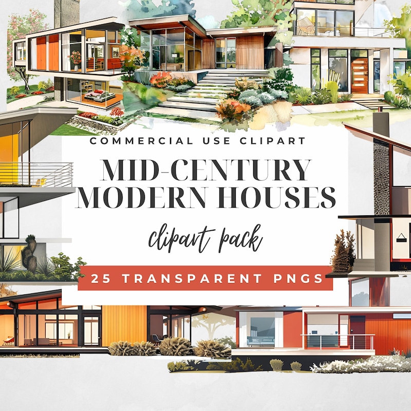 Mid Century House Clip Art Etsy