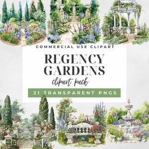 Regency Gardens clipart, Regency era Graphismes, Utilisation commerciale et Illustrations de jardins