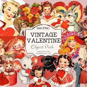 Gráficos prediseñados de San Valentín de inspiración retro vintage, estilo shabby chic, diario basura, álbumes de recortes, CLIPART, pegatinas, hojas de collage, efímeras vintage