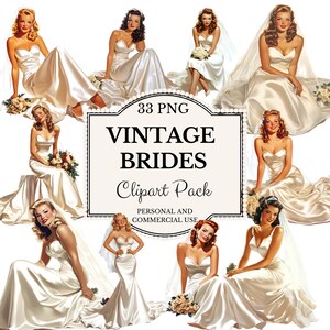 Vintage Braut Clipart | Retro Bräute Clip Art Grafiken | Vintage Illustrationen Brautpaar | Hochzeit Clipart Grafiken | Kommerzielle Nutzung
