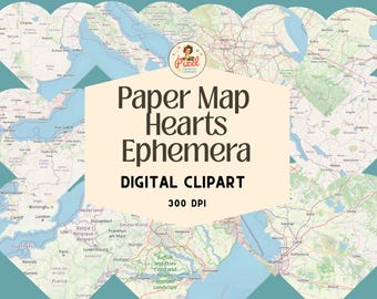 Vintage kaart hart ephemera | Versieringen voor ongewenste tijdschriften (digitale download)