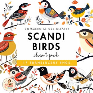 Clipart oiseaux scandinaves | Oiseau coloré PNG | Oiseau de style scandinave PNG | Oiseau nordique PNG | Clipart scandinave | Clipart oiseaux | Utilisation commerciale