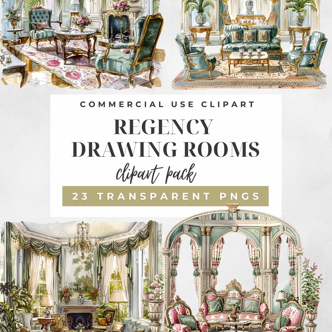 Regency Graphics Regency Drawing Rooms Watercolor Clipart, Regency Era Graphics, Regency ...
