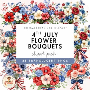 4. Juli Blumenstrauß Clipart | Unabhängigkeitstag Blumen | Rot, Weiß & Blaue Blumen | Vaterländische Blumendarstellung | Party Dekor