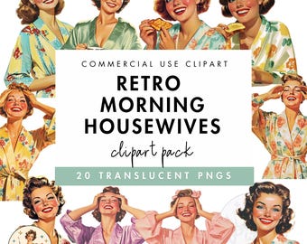 1950s Hausfrau Aquarell Clipart: Retro Frauen PNG (kommerzielle Nutzung)