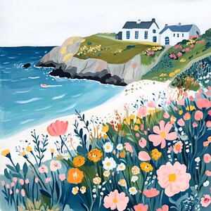 Gouache des Cornouailles Angleterre | Bord de mer britannique | Anglais Ville balnéaire | Cornouailles PNG | Clipart style gouache | Utilisation commerciale