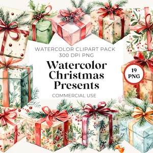 Watercolor Christmas Presents clipart, Christmas Presents clip art, commercial use, Christmas gifts graphics, Christmas clipart
