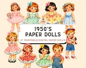 Paper Dolls Printable Vintage 1950s Style | 17 Retro Characters for Junk Journals, Scrapbooking