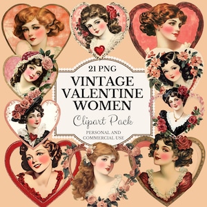 Vintage Valentine Women and Girls Clipart Graphic Illustrations | For Scrapbooking, Junk Journals, Decor, Paper Crafts, Valentine Cards