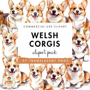 Welsh Corgi's aquarel clipart | Illustraties hond | Bruine en witte hondenafbeeldingen | Dierlijk png-bestand | Welshe corgi, png-bestand | Hond, png-bestand | Commercieel gebruik
