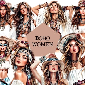 Boho vrouwen aquarel clipart, boho vrouw PNG, boho vrouw PNG, commercieel gebruik, boho clipart, boho-illustraties, aquarel digitale kunst