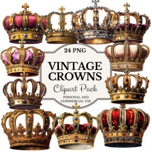 Vintage Gold Crowns Clipart Illustrations for Wedding, Party Decor, Scrapbooking & Crafts | Historical Crowns Royalty Illustrations