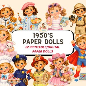 1950's　スクラップブック　60ページ　ドール　イラスト　ヴィンテージ ヴィンテージ風の着せ替えペーパードール：クラフトテンプレート（PDF