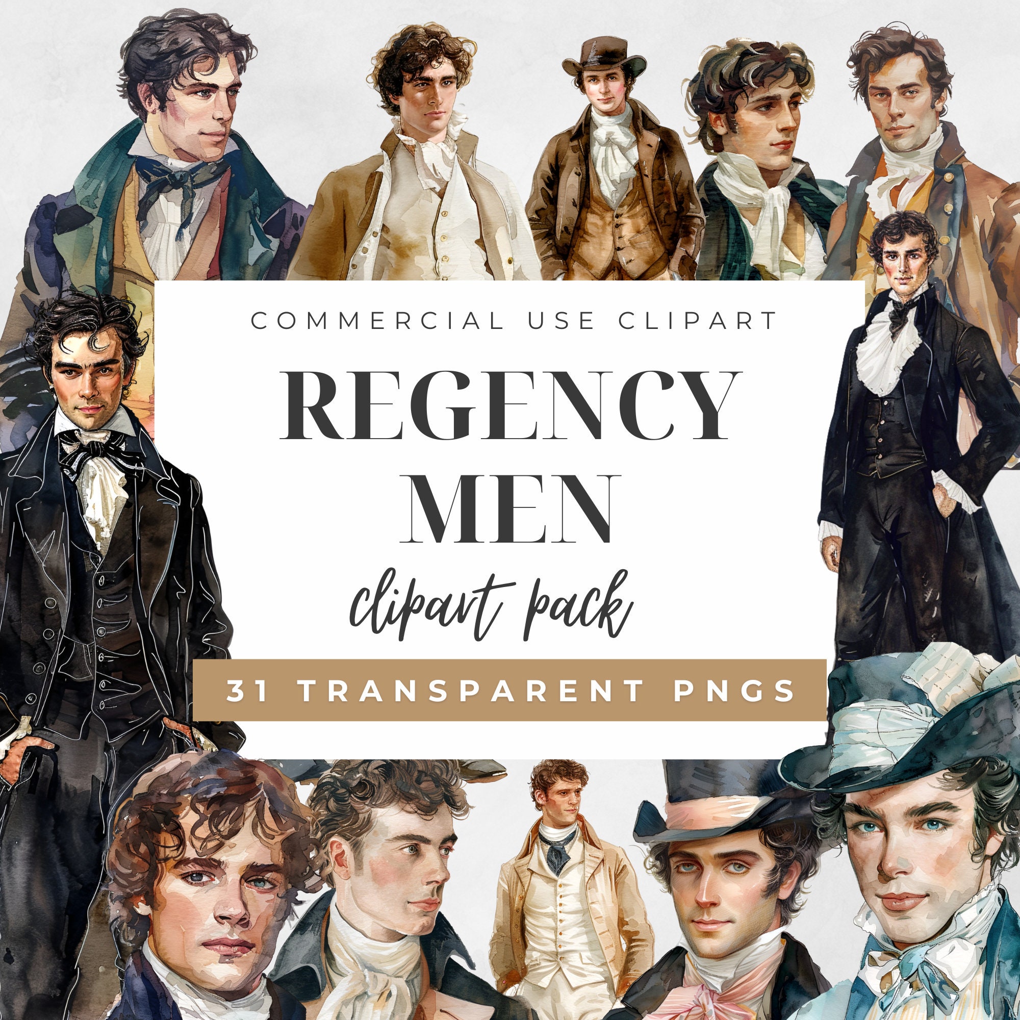 Regency Men Watercolor Clipart | Commercial use | Historic Vintage clipart | Digital clip art