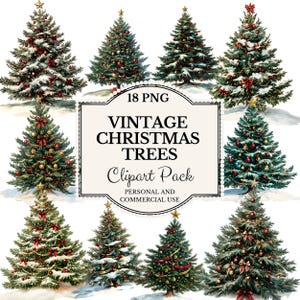 Vintage Christmas Trees Clipart Illustrations | Classic Christmas Trees Clipart | Vintage Christmas Clip Art | Christmas Graphics