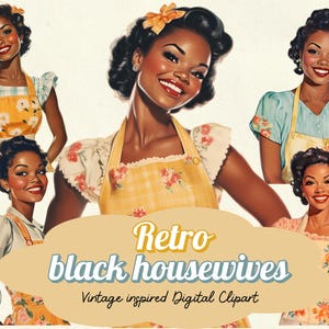 1950s Black Housewives Clipart: Retro Kitchen Art (Digital Download PNGs)