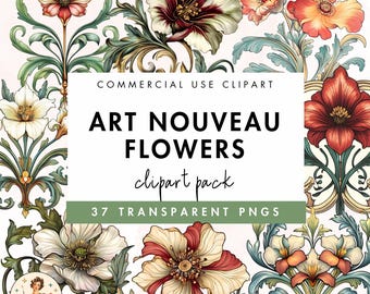 Art Nouveau Flowers Floral Clipart Illustration Graphics | Perfect for Greeting Cards, Scrapbooks, Junk Journals, Wall Art