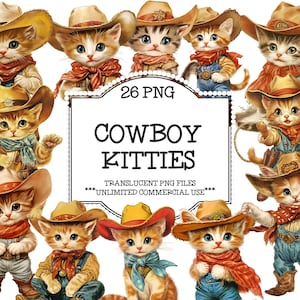 Clipart vintage rétro de cowboy chatons | Clipart Cowboy Cats Chatons | Graphismes rétro Western Cats | Art animalier fantaisie vintage