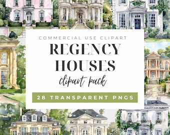 Regency Era Houses Digital Clip Art Set - High-Resolution Historic Building Graphics, Classic House Illustrations for Creators & Crafters