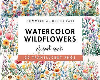 Watercolor Wildflowers Clipart: Spring Floral PNG (Digital Download)