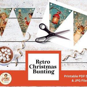 Retro Christmas Bunting Printable | Vintage Christmas Decoration | Digital Download | Holiday Bunting Printable | PDF File | JPEG files