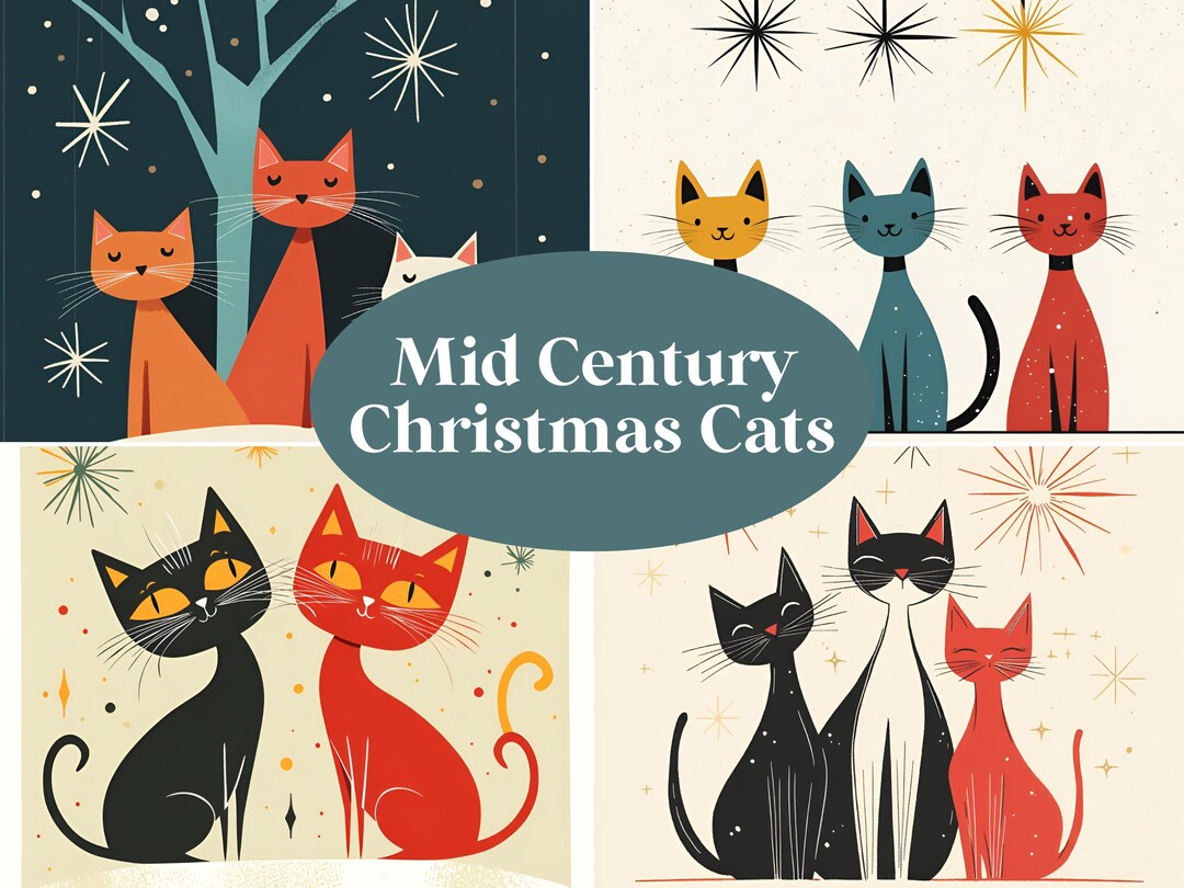 Mid Century Christmas Cats Clipart: 1950s Style (digital Download) - Etsy