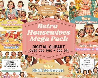 Retro Housewives Clipart | 1950s Women Graphics (Digital Download)