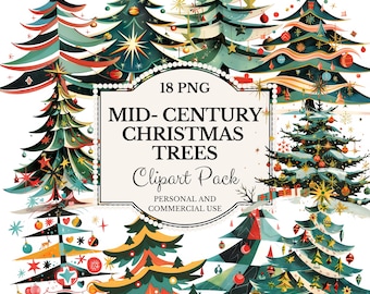 Mid Century Modern Christmas Tree Clipart: 1950s Style Graphics (PDF Download)