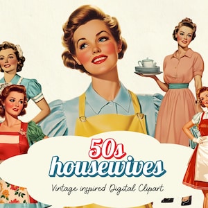 1950s Housewives Clipart: Retro Watercolor PNGs (Digital Download)