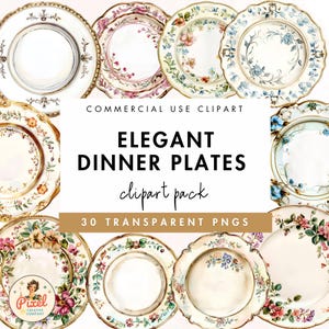 Elegante Speiseteller Aquarell Clipart Grafiken, China Teller Clip Art, kommerzielle Nutzung, Schöne Essteller, Vintage Dinner China