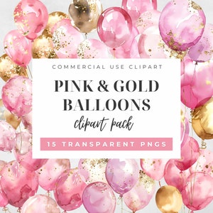Illustraties roze en gouden ballonnen | Elegante feestballonafbeeldingen | Digitale roze en gouden ballonillustraties