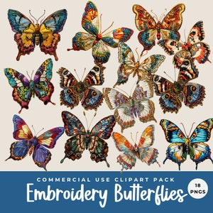 Imágenes prediseñadas de mariposas en estilo bordado, uso comercial permitido, ilustraciones de mariposas