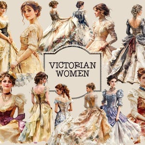 Victorian Women Clipart: Vintage Fashion PNG Graphics (Commercial Use)