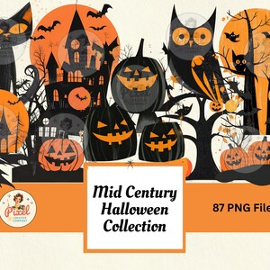 Retro Halloween Clipart: 1950s Style Graphics, Commercial Use (PNG Files)