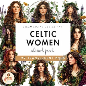 Clipart femmes celtiques | Fantaisie celtique | Téléchargement numérique celtique | Graphique celtique | PNG celtique | femme celtique | Clipart irlandais